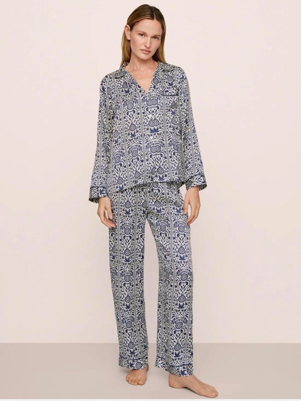 Eberjey x casa del sol Inez print washable silk set medium as seen on Alix Earl